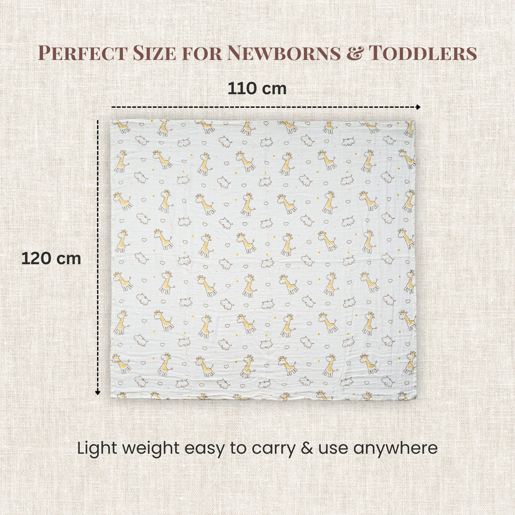 LuvlyMama Sunny Giraffe 100% Cotton Muslin Swaddle – 110 × 120 cm
