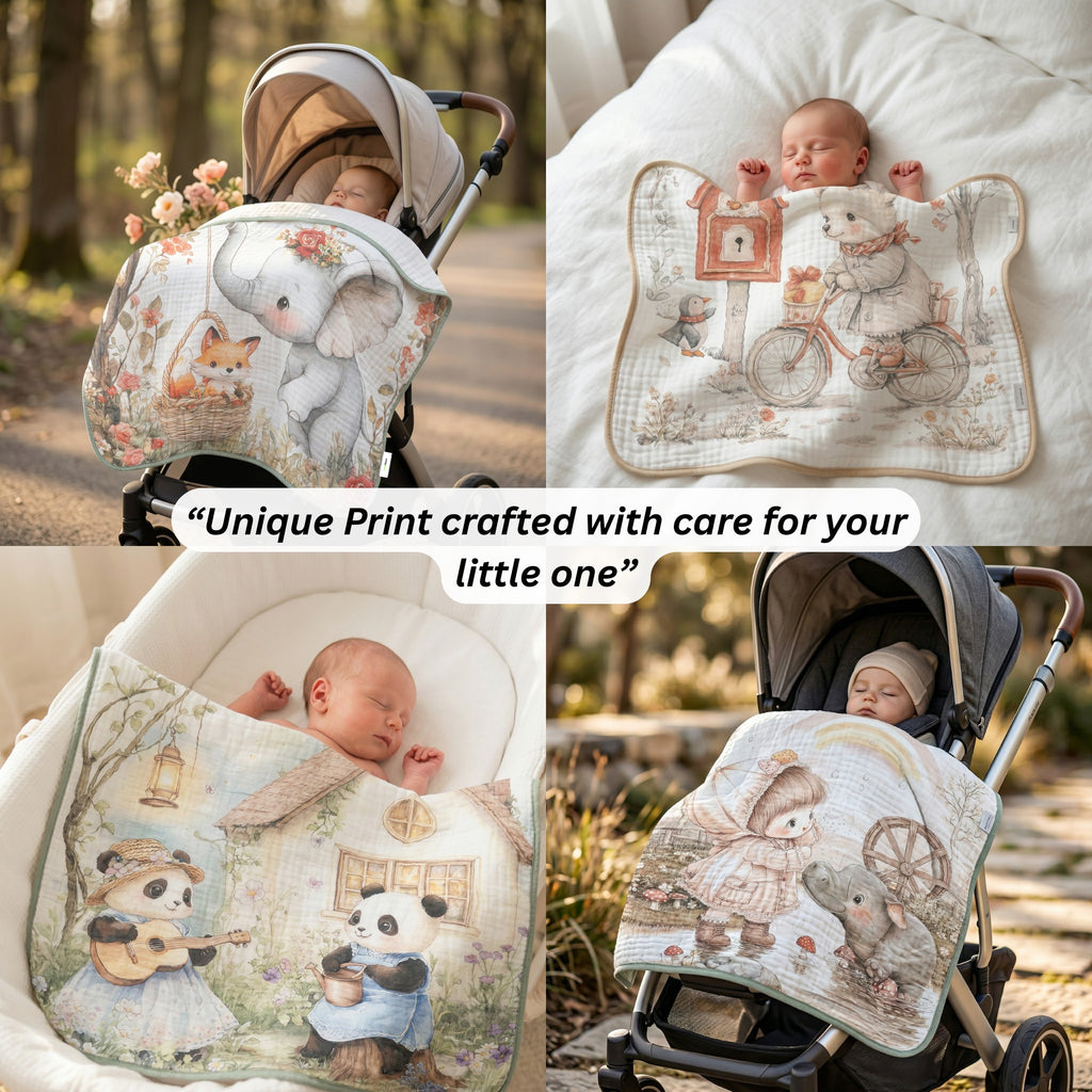 Panda Duet | 6 Layer Muslin Baby Blanket (100% Cotton) | 105 × 105 cm
