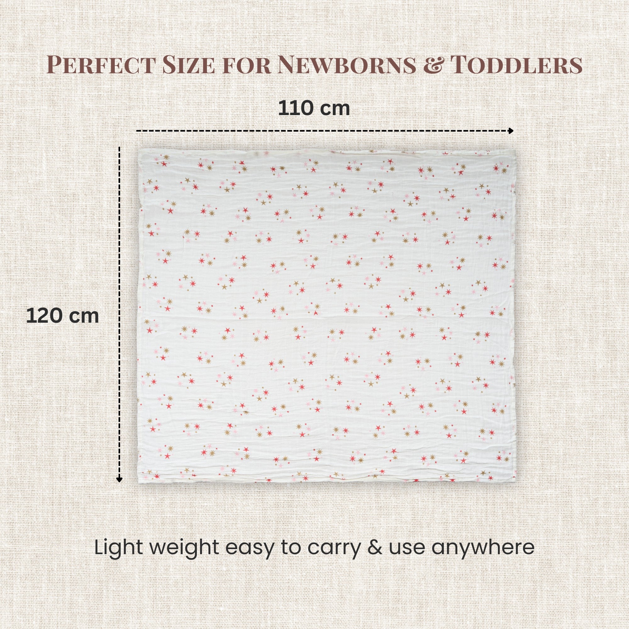 LuvlyMama Twinkle Star 100% cotton Muslin Swaddle – 110 × 120 cm