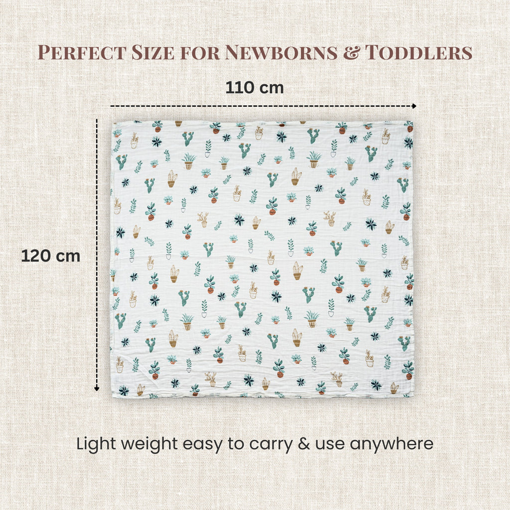 Luvlymama Botanica 100% Cotton Muslin Swaddle – 110 × 120 cm