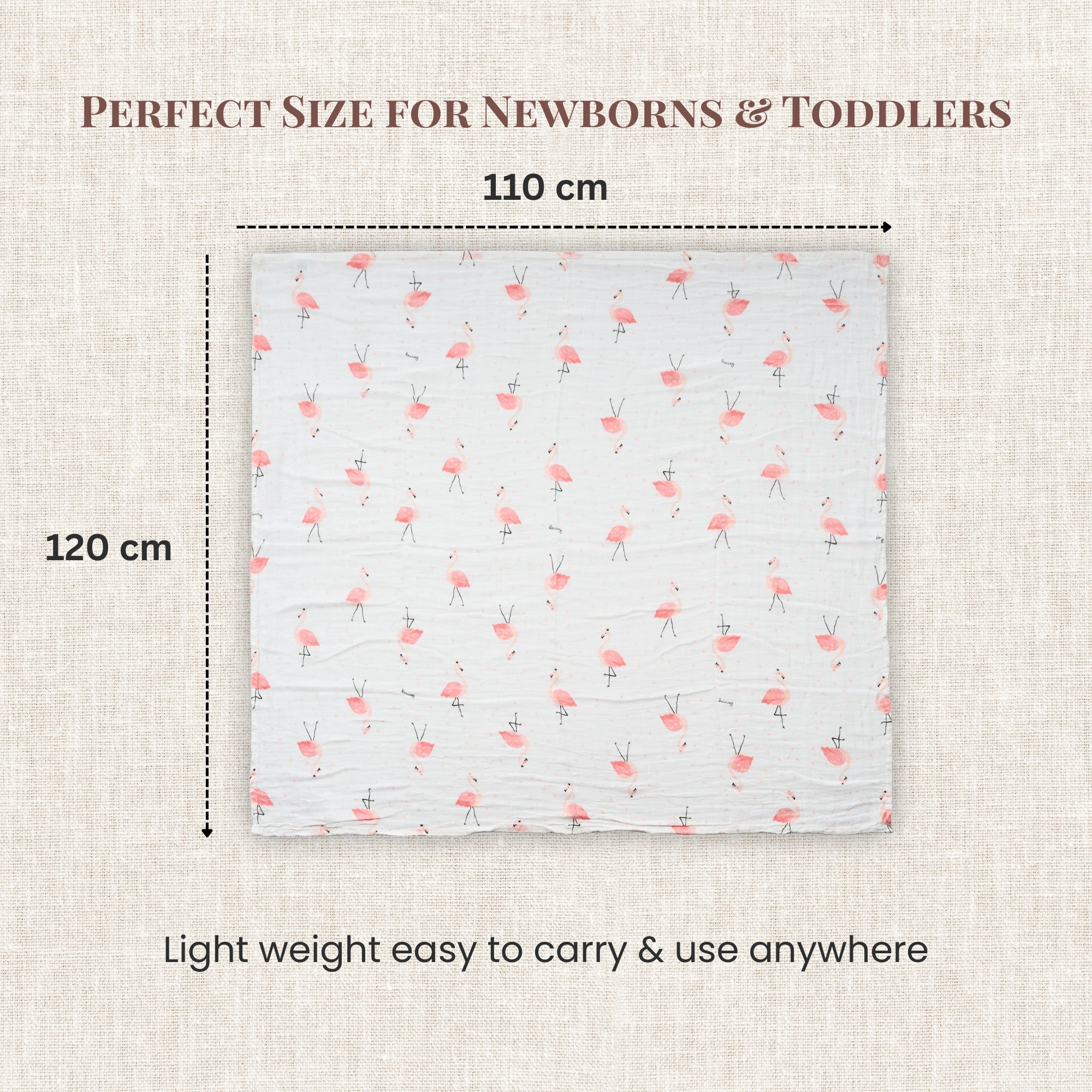 LuvlyMama Blush Flamingo 100% cotton Muslin Swaddle – 110× 120 cm