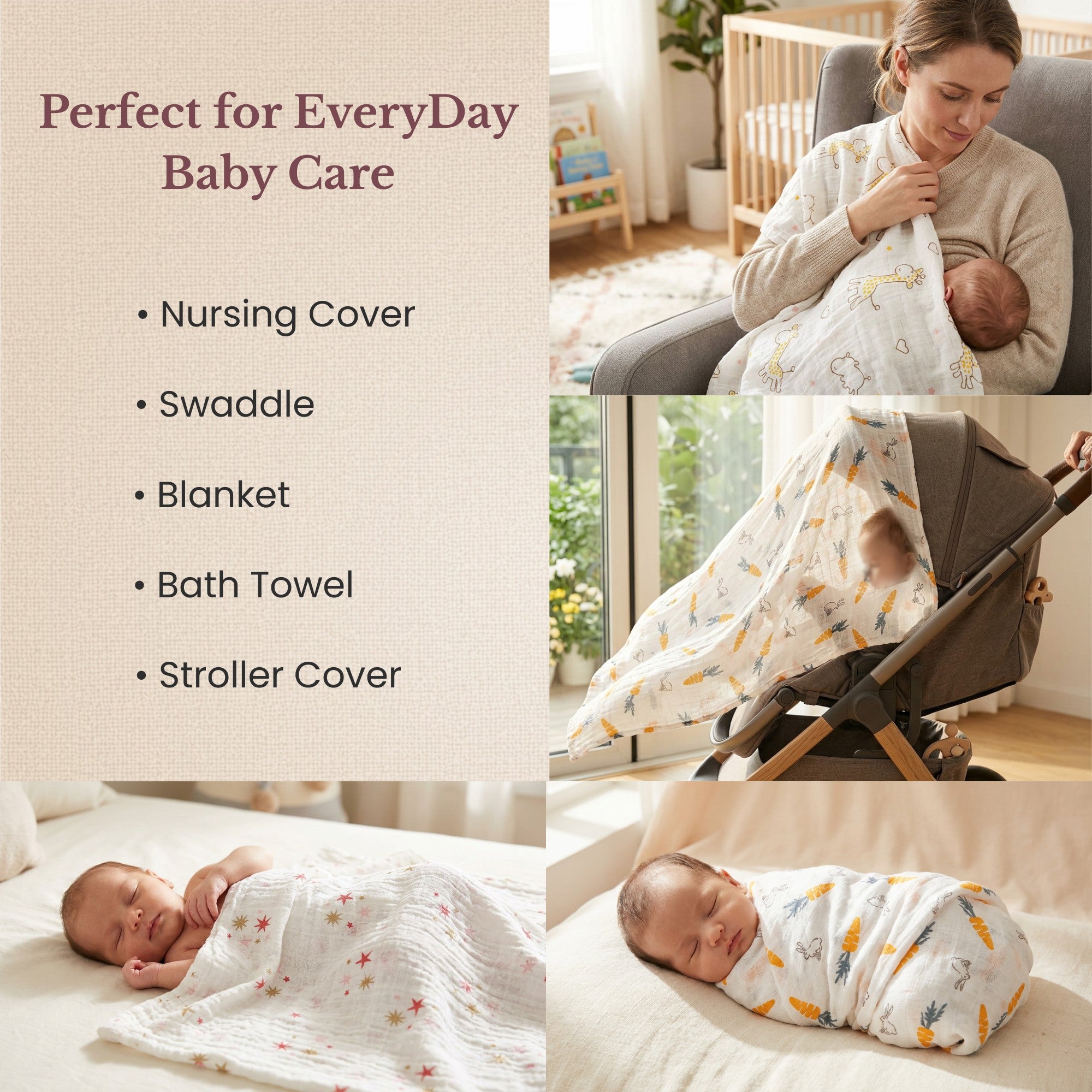 LuvlyMama Sunny Giraffe 100% Cotton Muslin Swaddle – 110 × 120 cm