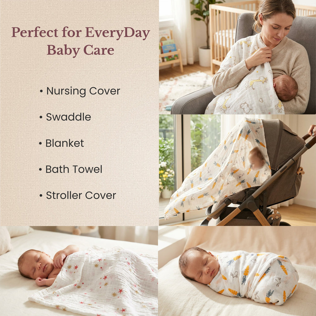 Everyday Premium | Set of 3 Muslin Swaddles (100% Cotton) | 110 × 120 cm
