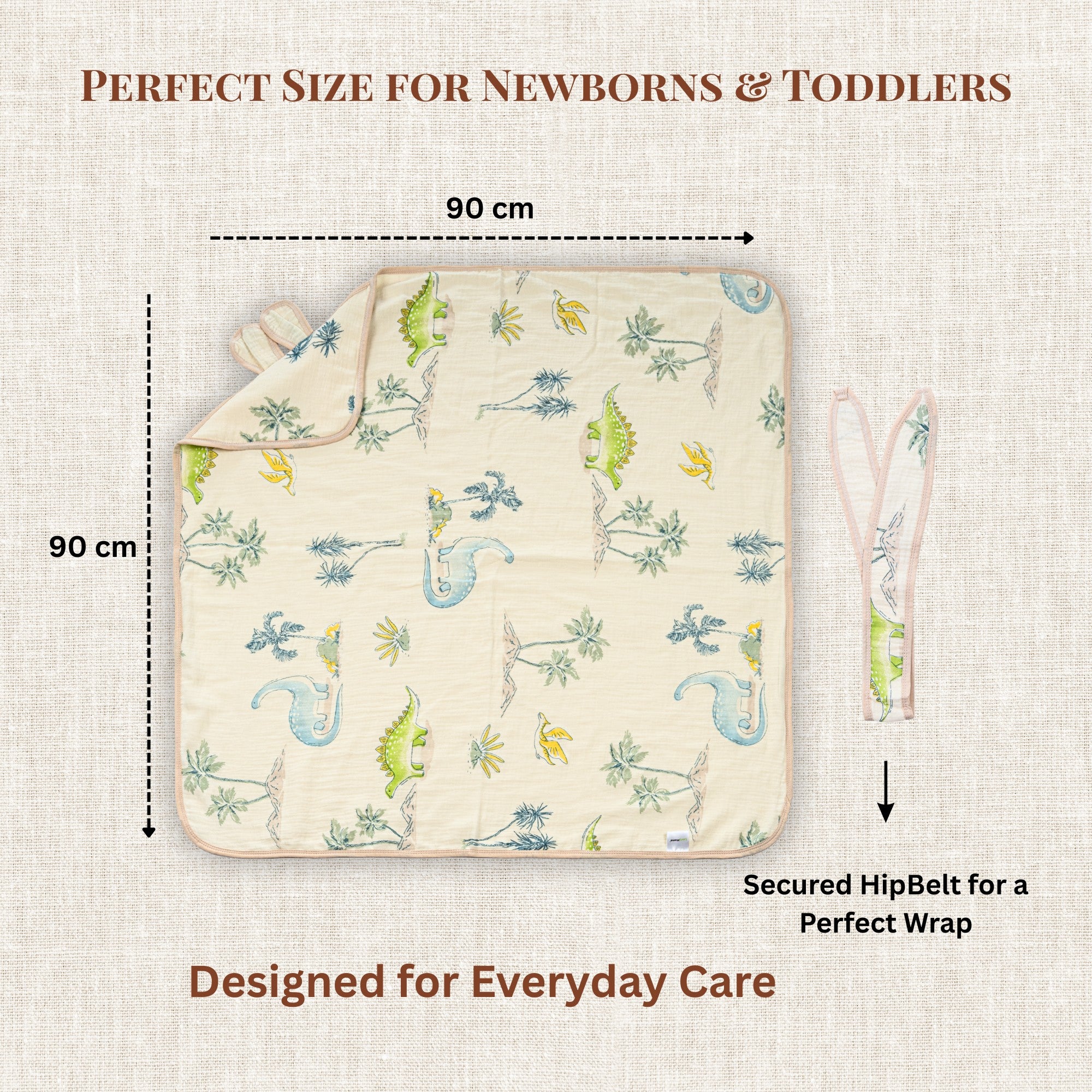 Tiny Roars | 4-Layer Muslin Baby Hooded Towel (100% Cotton) | 90 × 90 cm