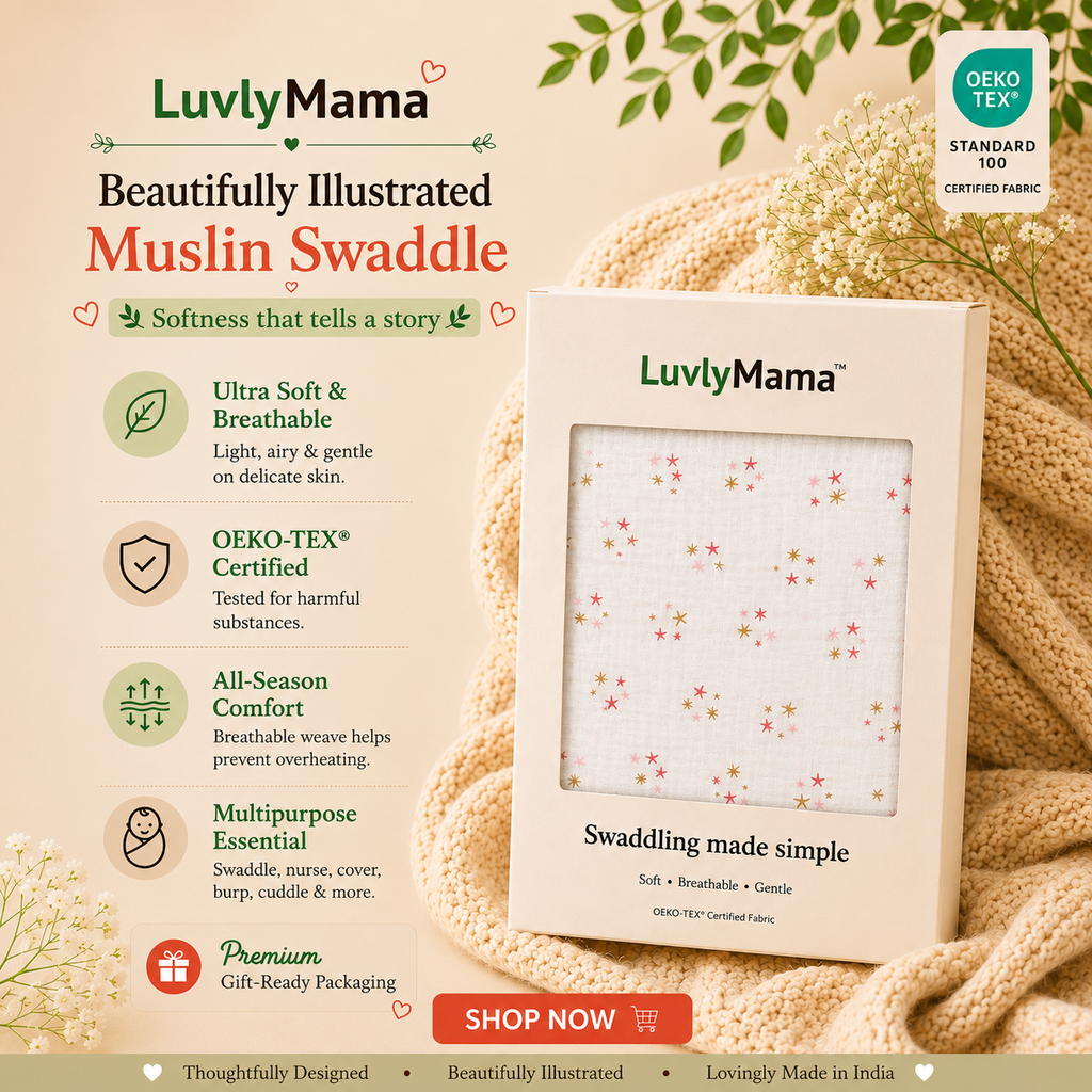 LuvlyMama Twinkle Star 100% cotton Muslin Swaddle – 110 × 120 cm