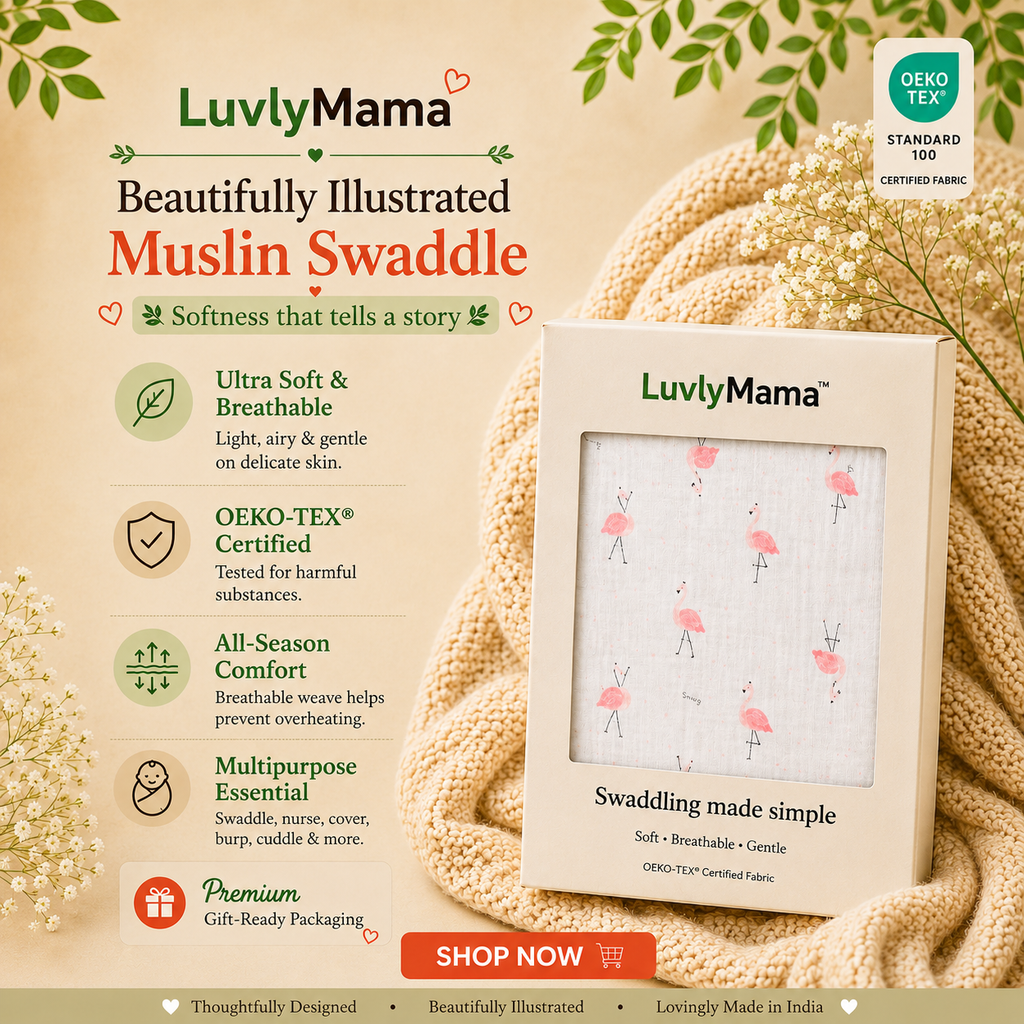 LuvlyMama Blush Flamingo 100% cotton Muslin Swaddle – 110× 120 cm