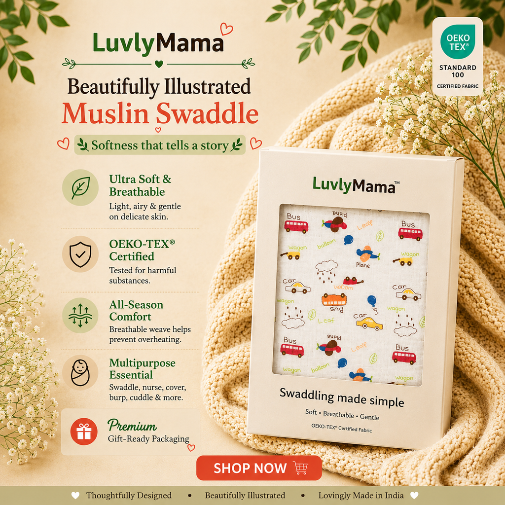 Luvlymama Little Explorer 100% Cotton Muslin Swaddle – 110 × 120 cm