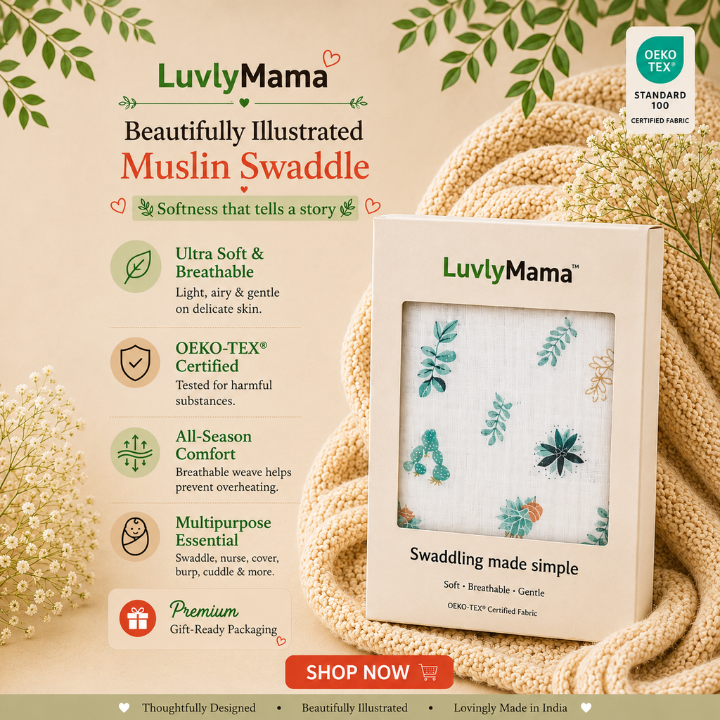 Luvlymama Botanica 100% Cotton Muslin Swaddle – 110 × 120 cm