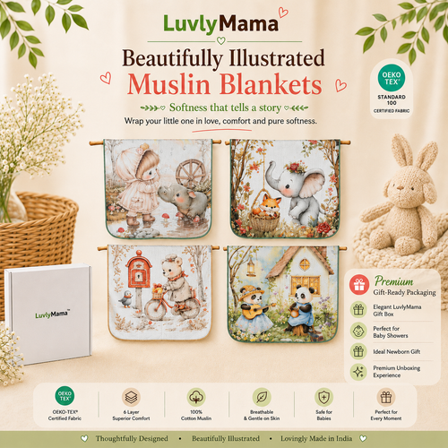 Forest Companion | 6 Layer Muslin Baby Blanket (100% Cotton) | 105 × 105 cm