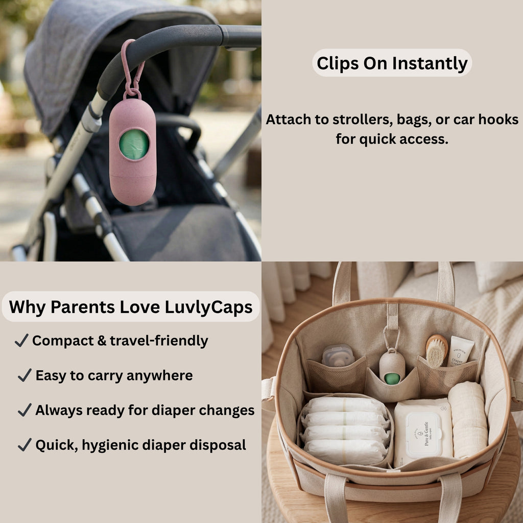 LuvlyCaps Portable Diaper Disposal Capsule | Includes 5 Refill Rolls