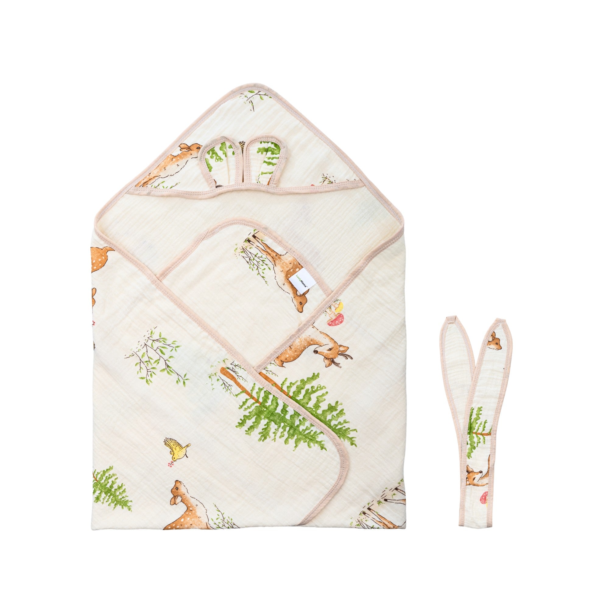 Little Fawn | 4 Layer Muslin Baby Hooded Towel (100% Cotton) | 90 × 90 cm