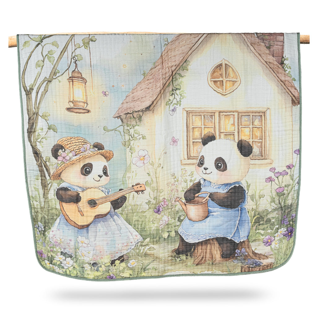 Panda Duet | 6 Layer Muslin Baby Blanket (100% Cotton) | 105 × 105 cm