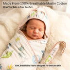 Tiny Roars | 4-Layer Muslin Baby Hooded Towel (100% Cotton) | 90 × 90 cm