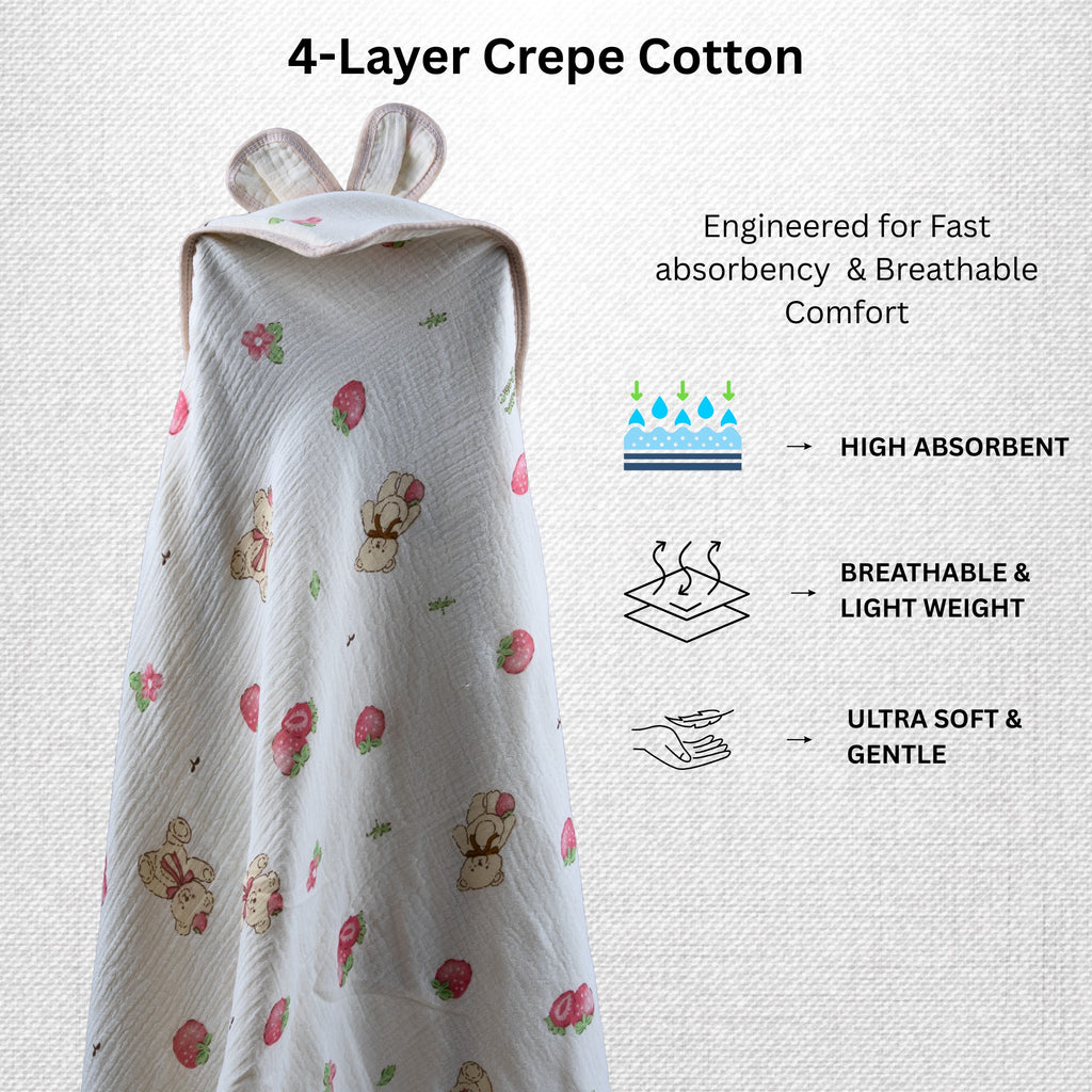 Berry Bear | 4-Layer Baby Hooded Towel (100% Cotton) | 90 × 90 cm