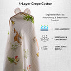 Little Fawn | 4 Layer Muslin Baby Hooded Towel (100% Cotton) | 90 × 90 cm