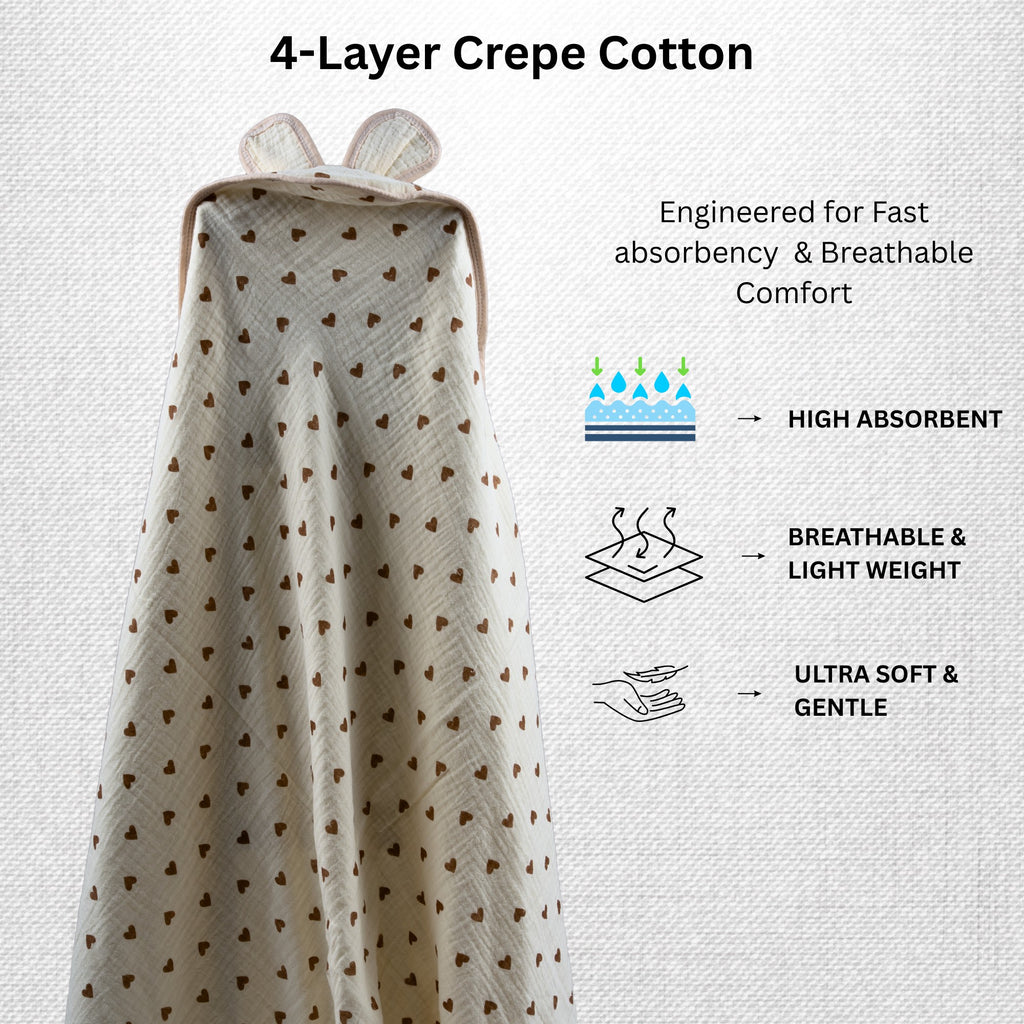 Little Love | 4-Layer Baby Hooded Towel (100% Cotton) | 90 × 90 cm