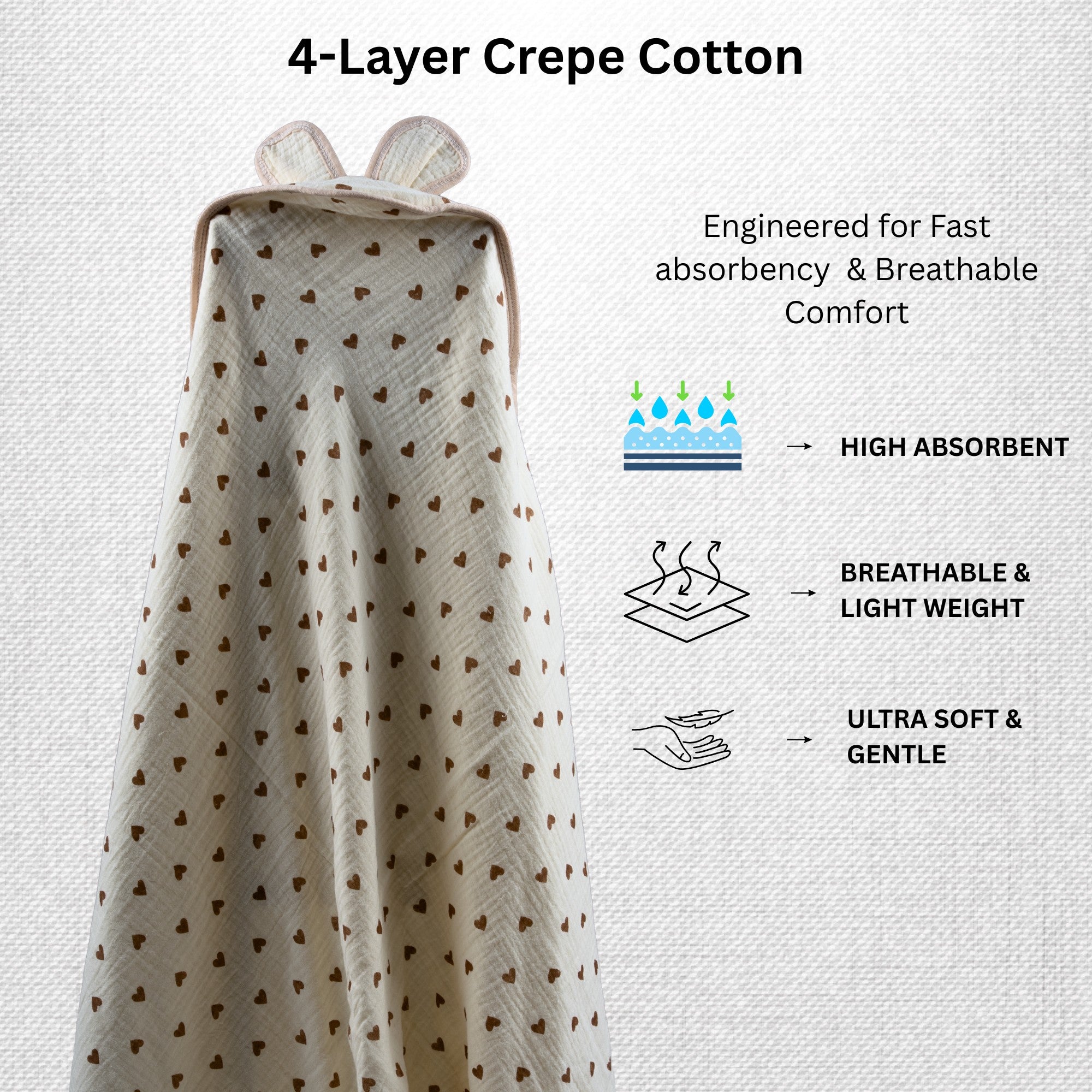 Little Love | 4-Layer Baby Hooded Towel (100% Cotton) | 90 × 90 cm